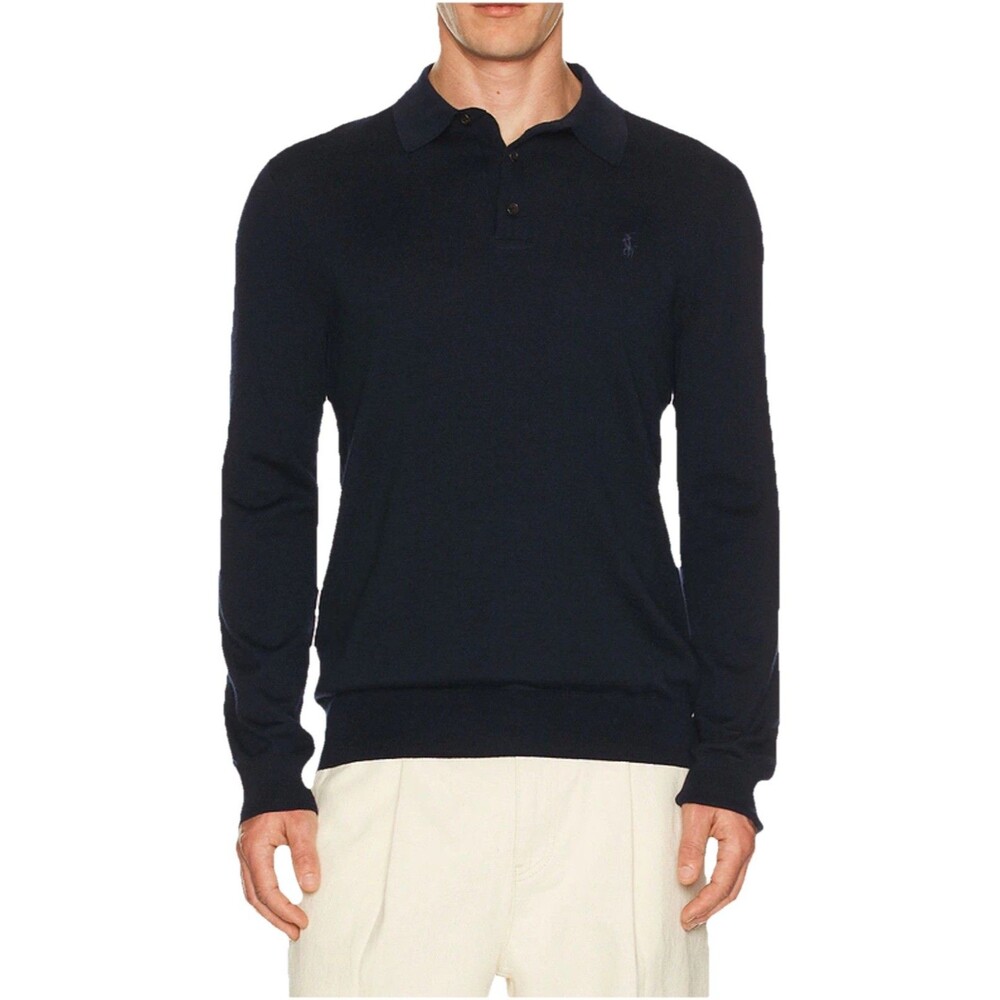 Vintage Polo Ralph Lauren Mens Black 100% Lambswool Long Sleeve Polo Sweater  XL